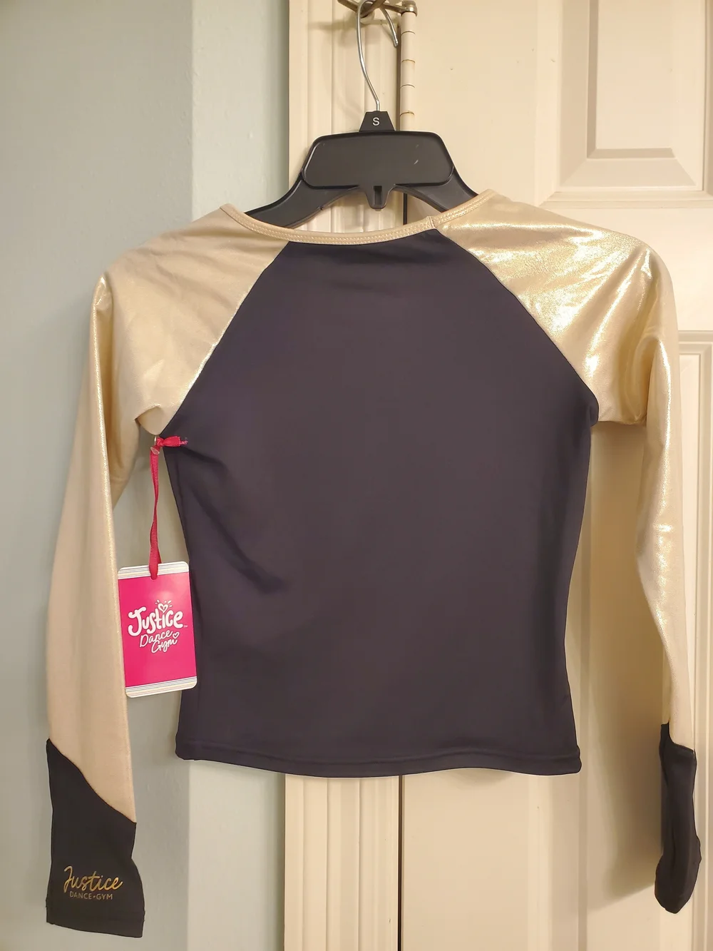 Justice Black and Gold Metallic Long-Sleeve Cheer Top